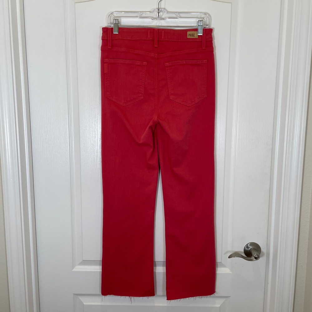 PAIGE Jeans Relaxed Rory Crop Racing Rose Red Raw Hem Stretch Womens Size 29 - Picture 10 of 10
